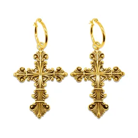 Lament Cross Hoop Earrings Gold