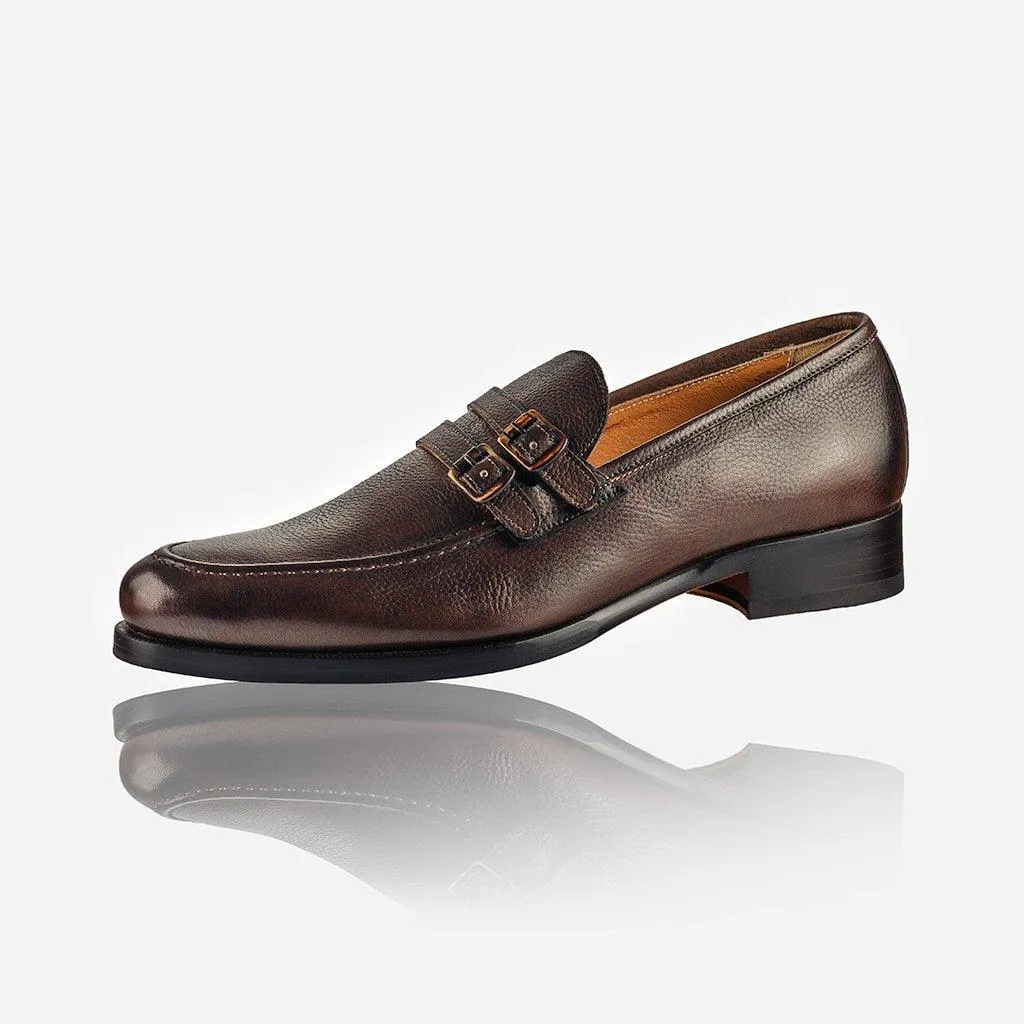 leather monk shoe brown men