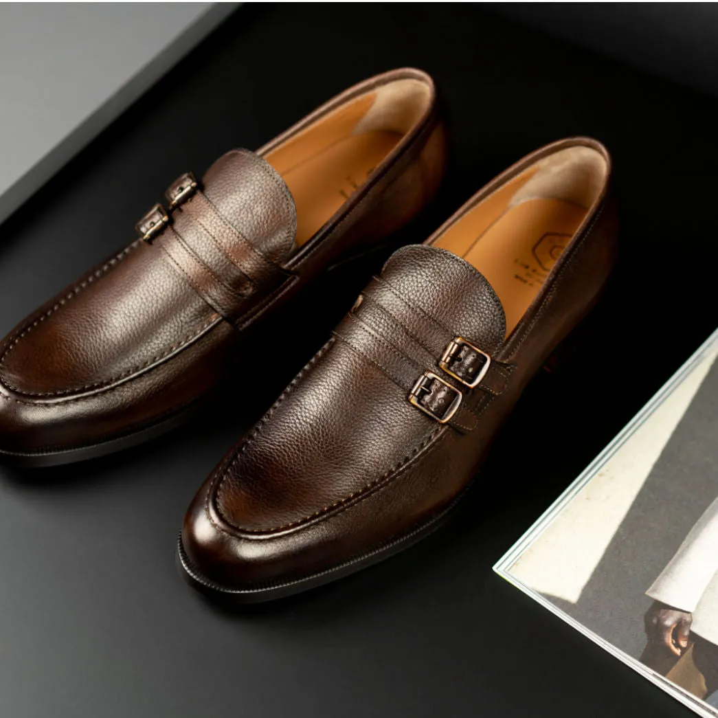 leather monk shoe brown men