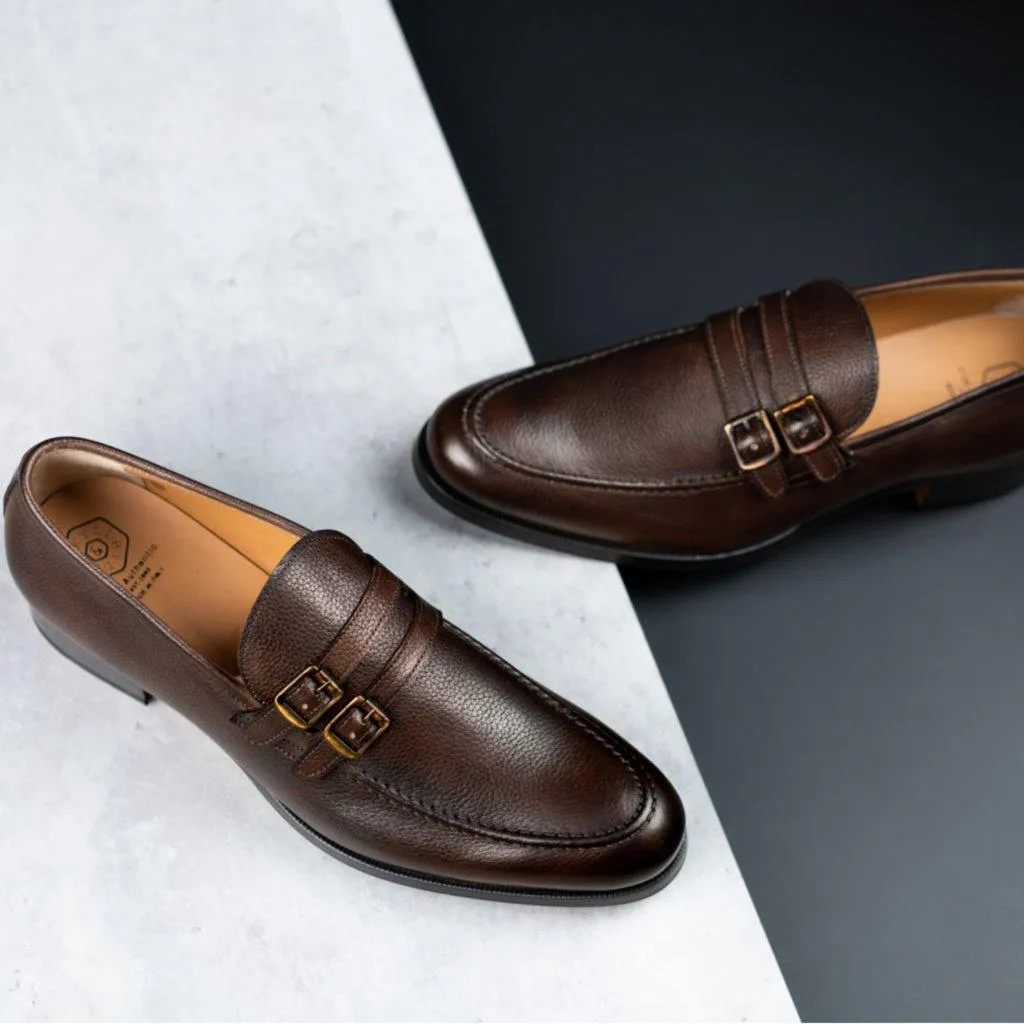 leather monk shoe brown men