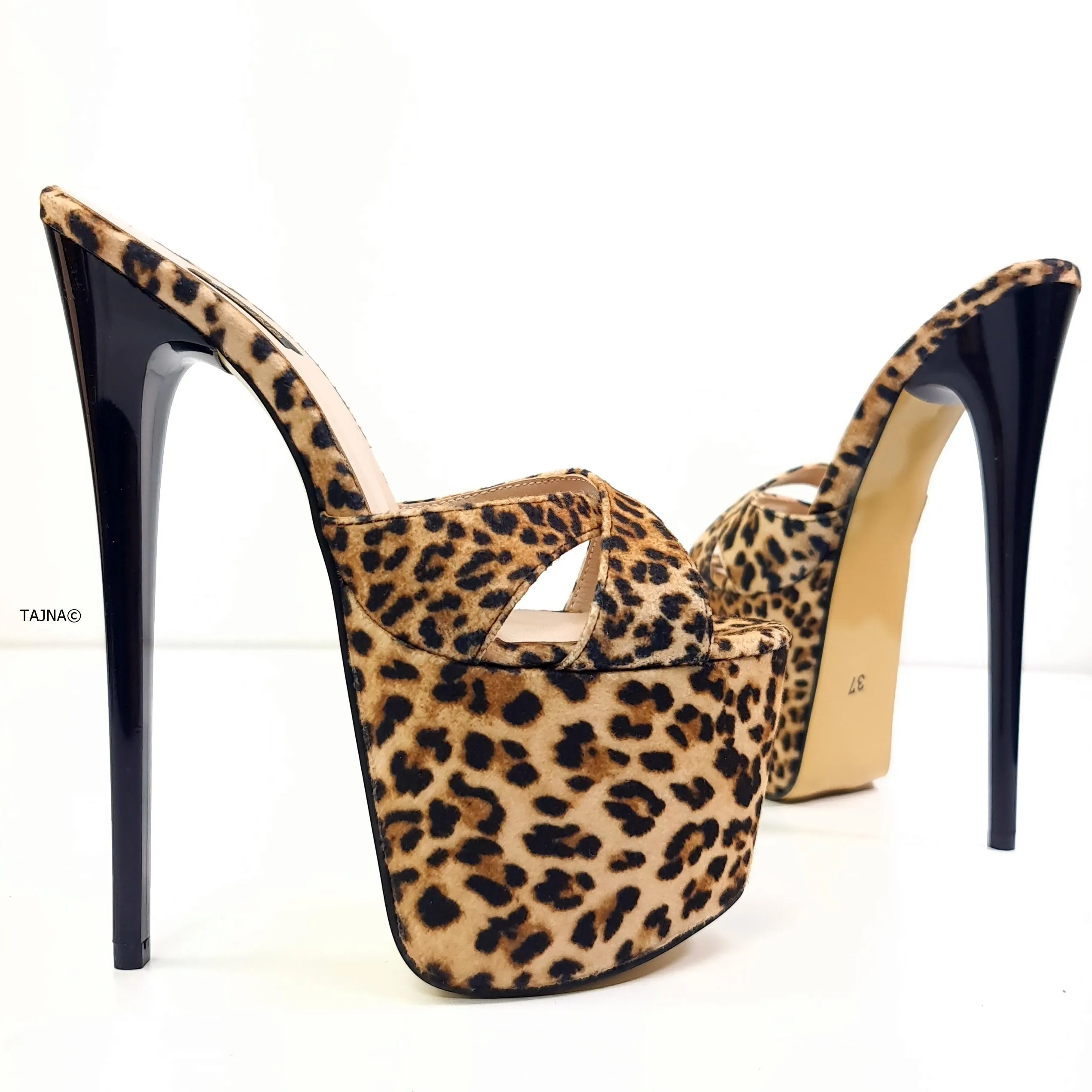 Leopard High Heel Mules with Cross Straps