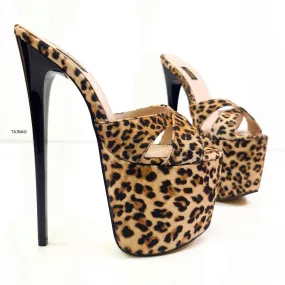 Leopard High Heel Mules with Cross Straps