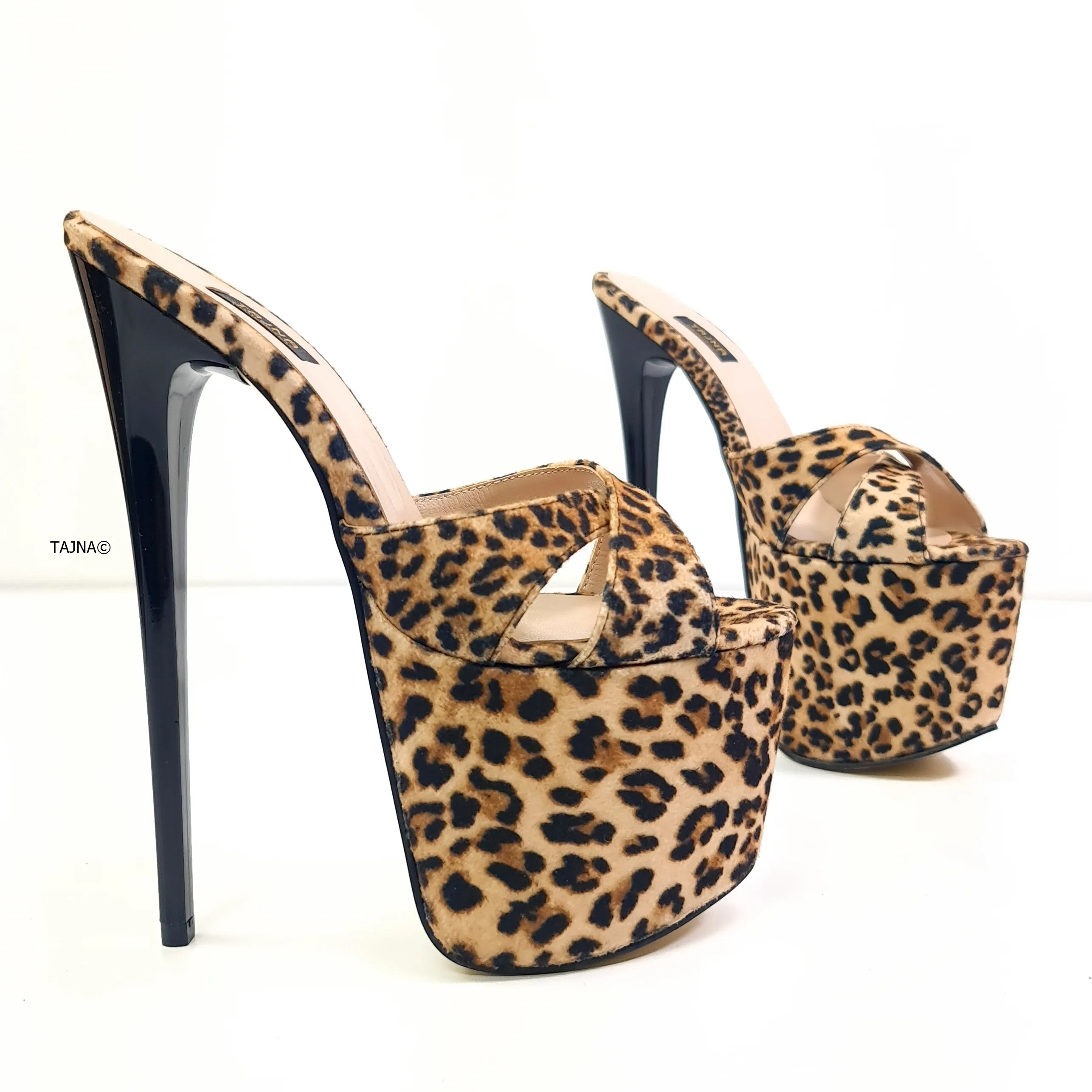 Leopard High Heel Mules with Cross Straps