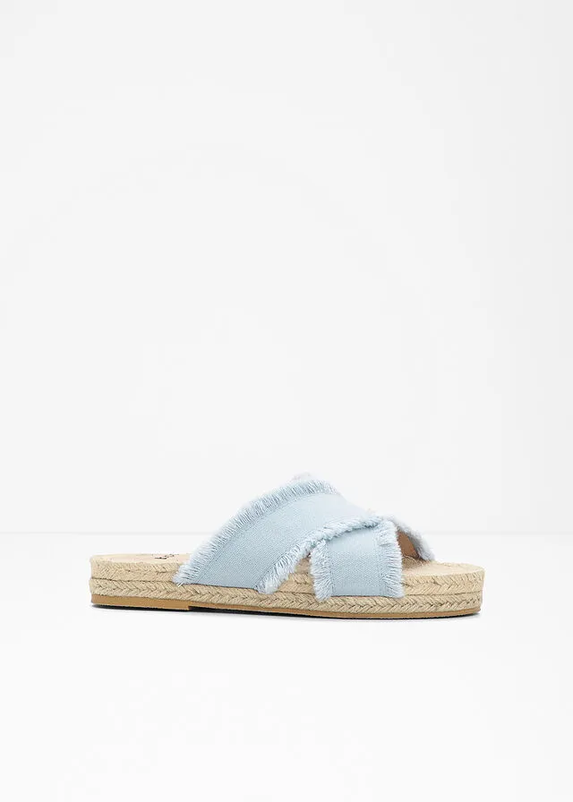 Light wash denim mules