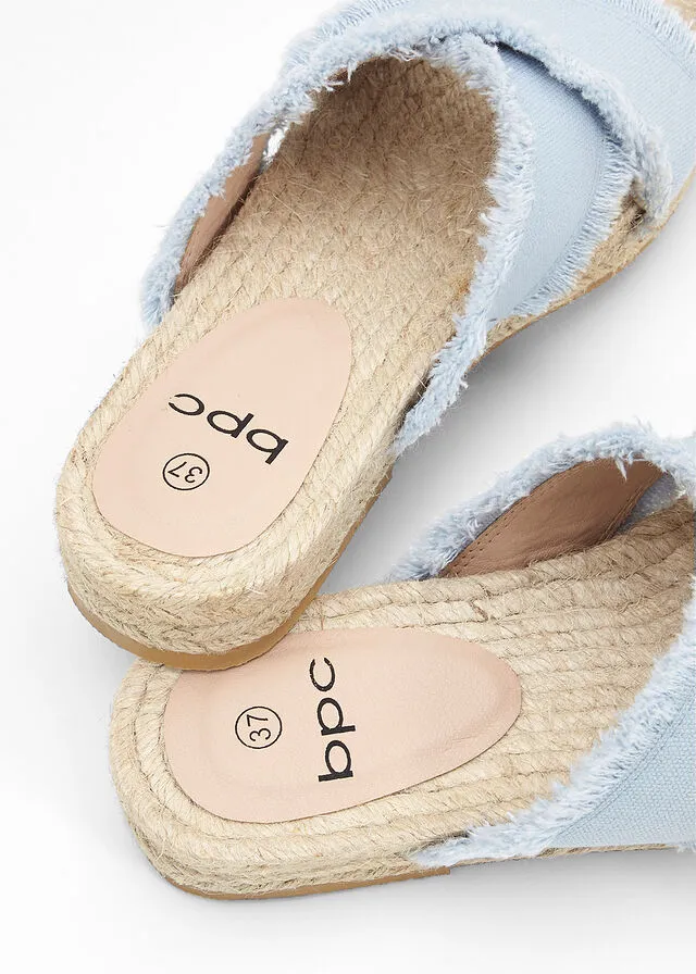 Light wash denim mules