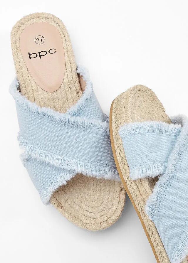 Light wash denim mules