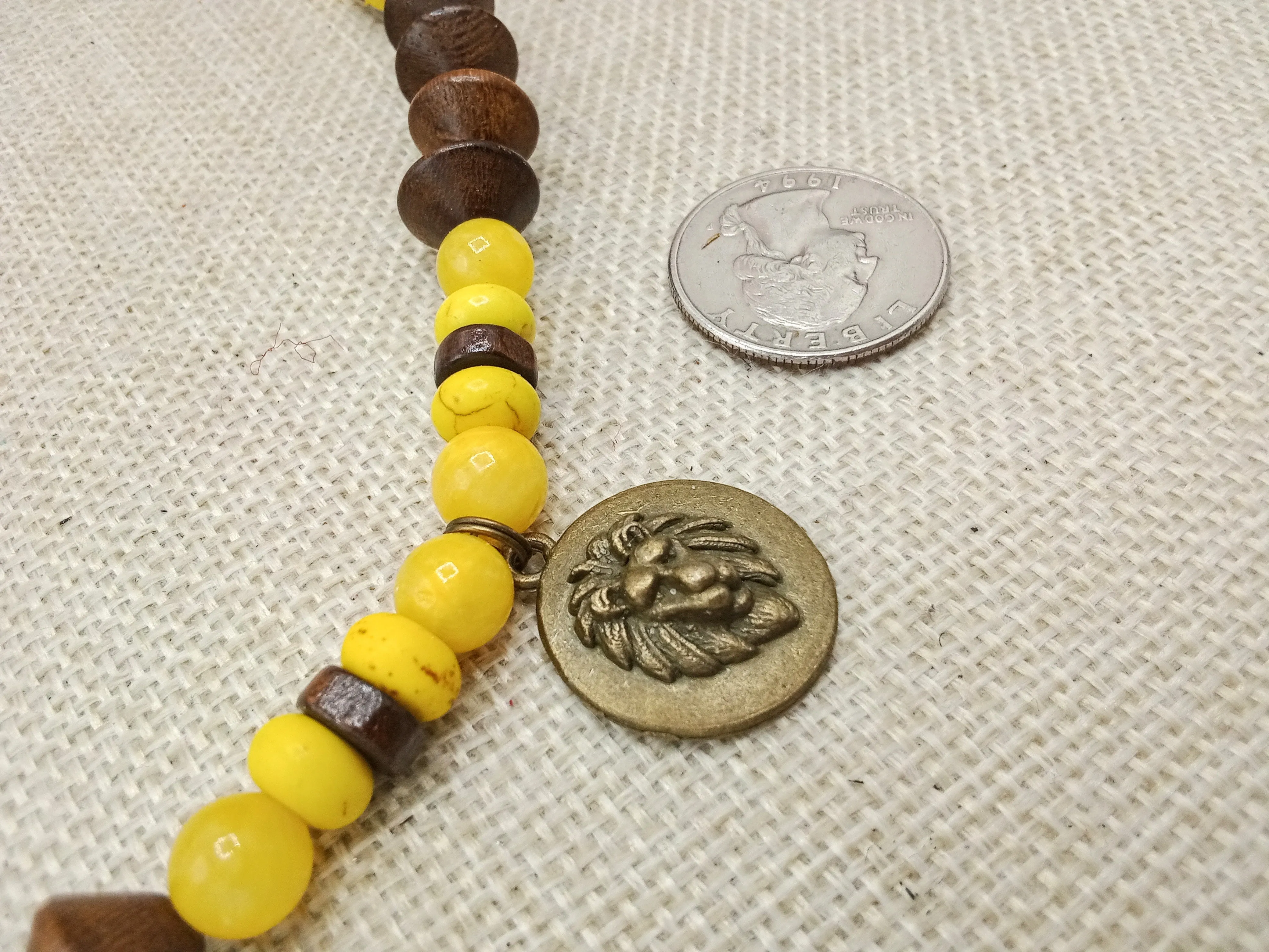 Lion Necklace Bronze Pendant Yellow Wooden Jewelry Gift Handmade Animal