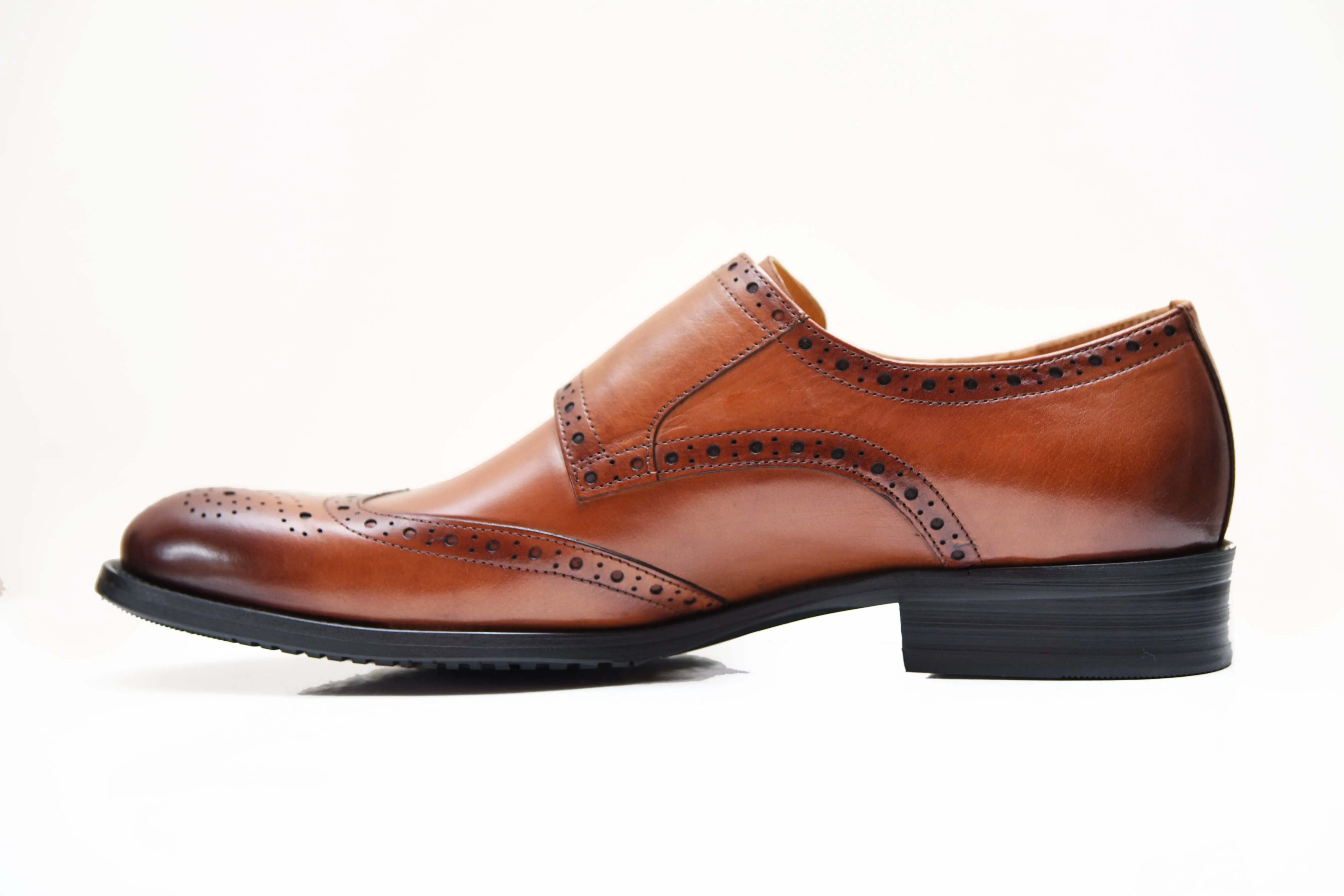 Lorraine brown brogue double monk strap shoes