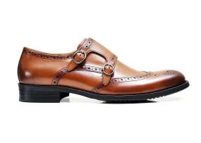 Lorraine brown brogue double monk strap shoes