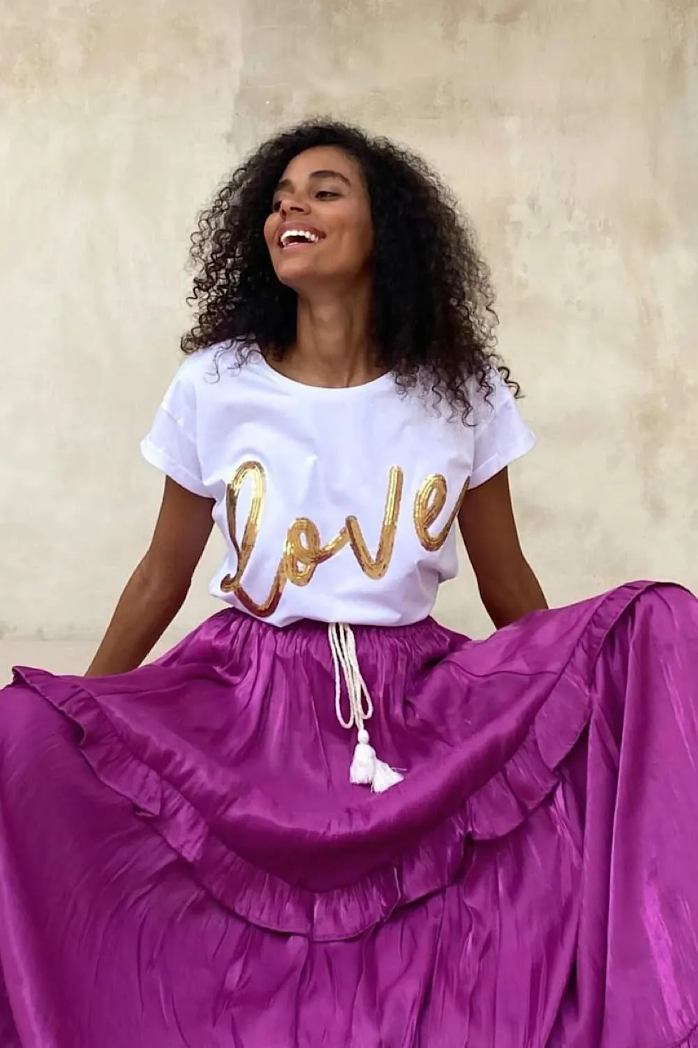 Love Tee - White and Gold Sequins