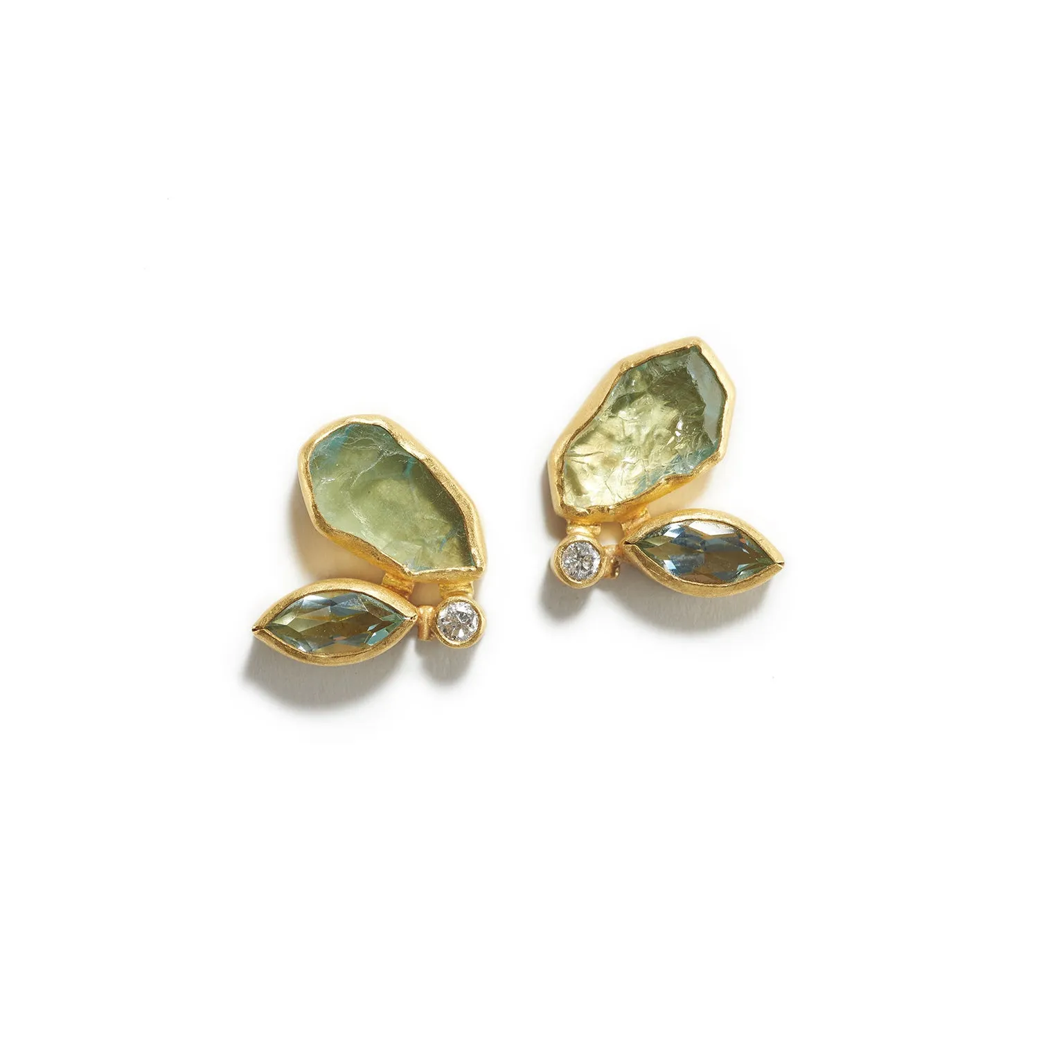 Lustrous Leaf Earrings - Aqua & Diamond - Best Price