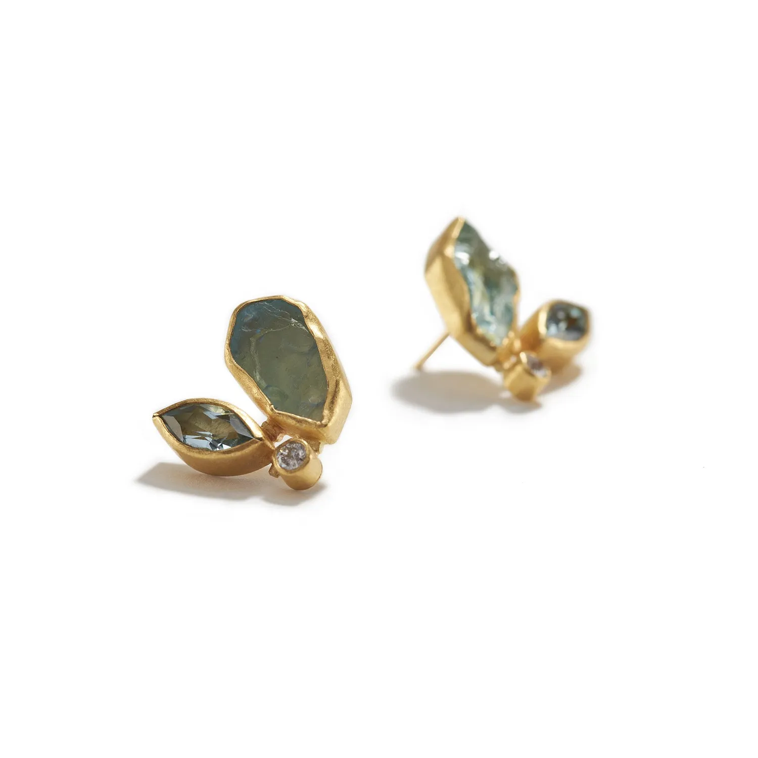 Lustrous Leaf Earrings - Aqua & Diamond - Best Price