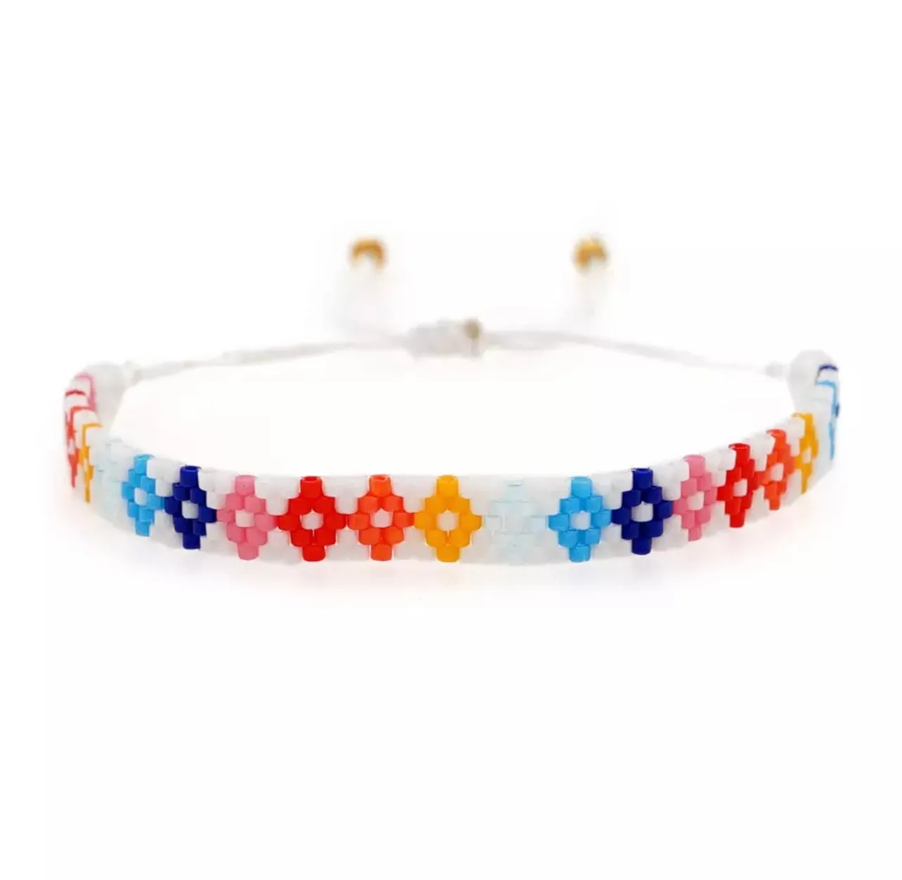 Macrame Rainbow Beaded Diamond Bracelet