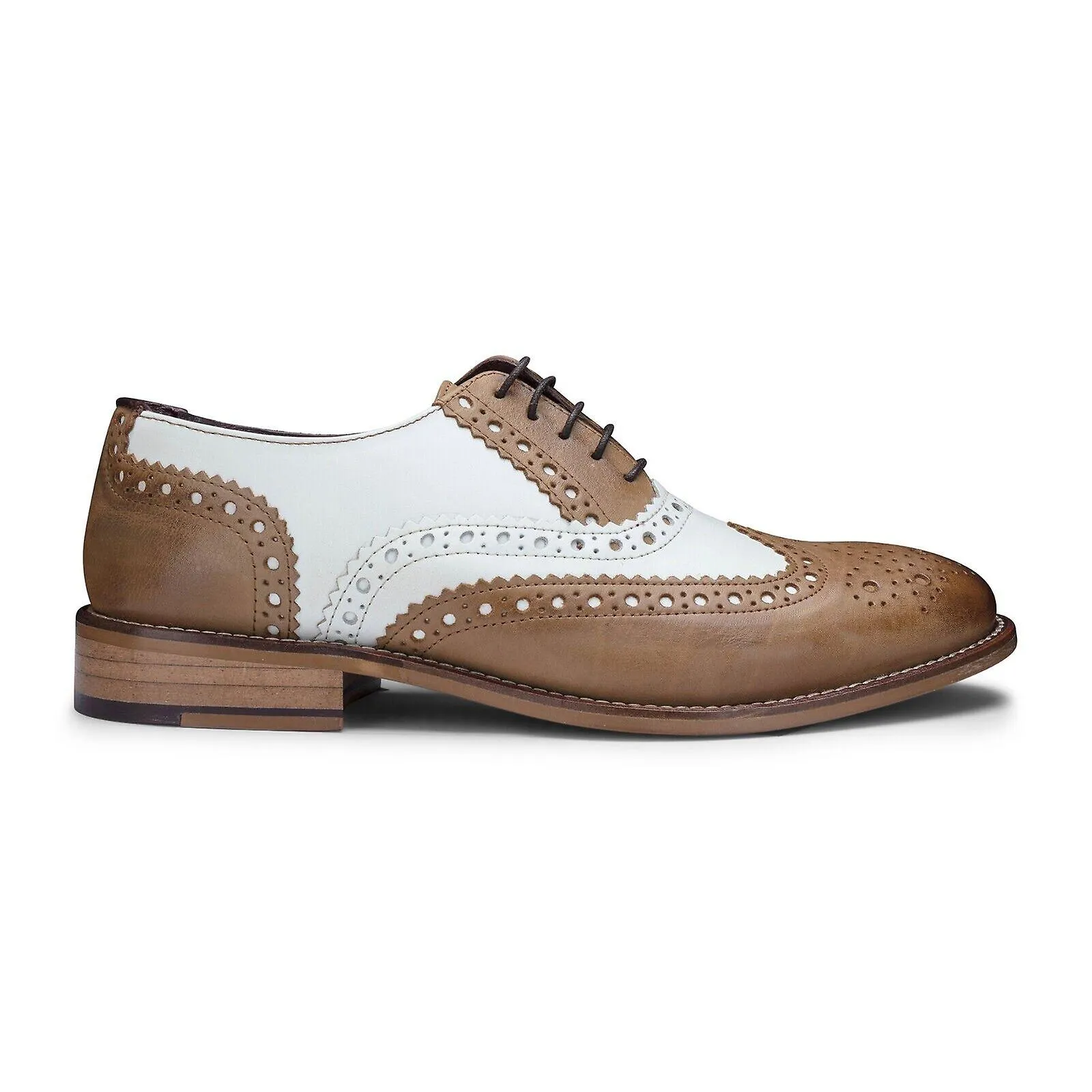 Mens White Tan Brogue Oxford Shoes