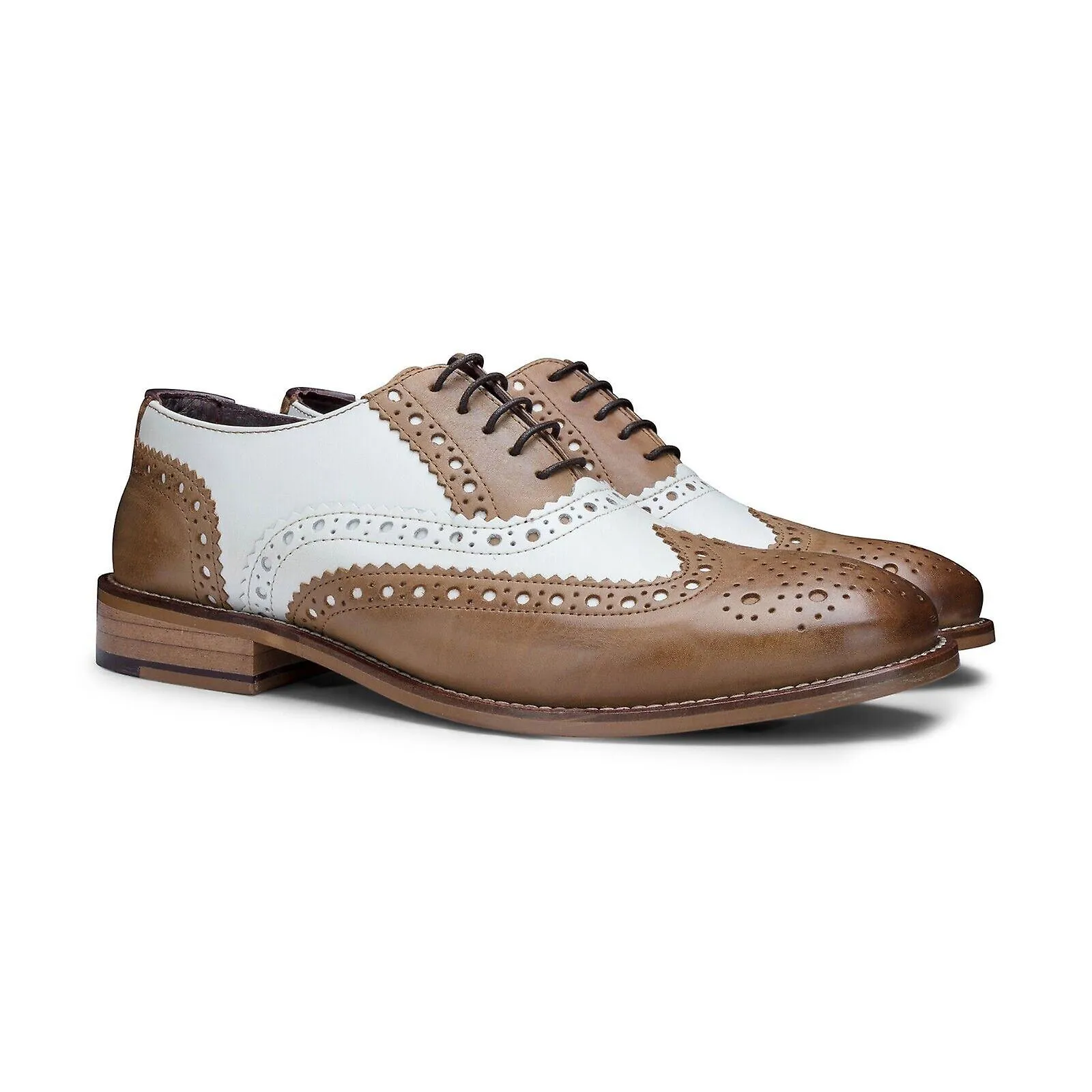 Mens White Tan Brogue Oxford Shoes