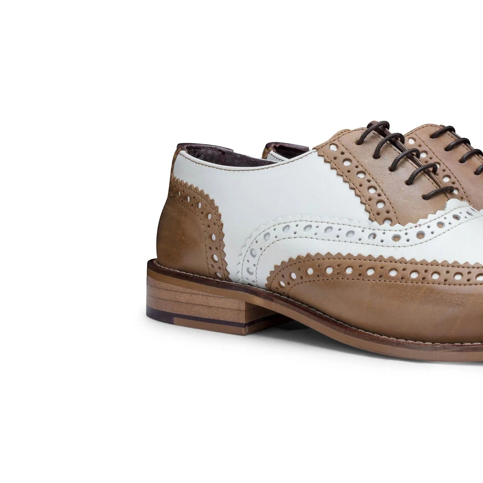 Mens White Tan Brogue Oxford Shoes