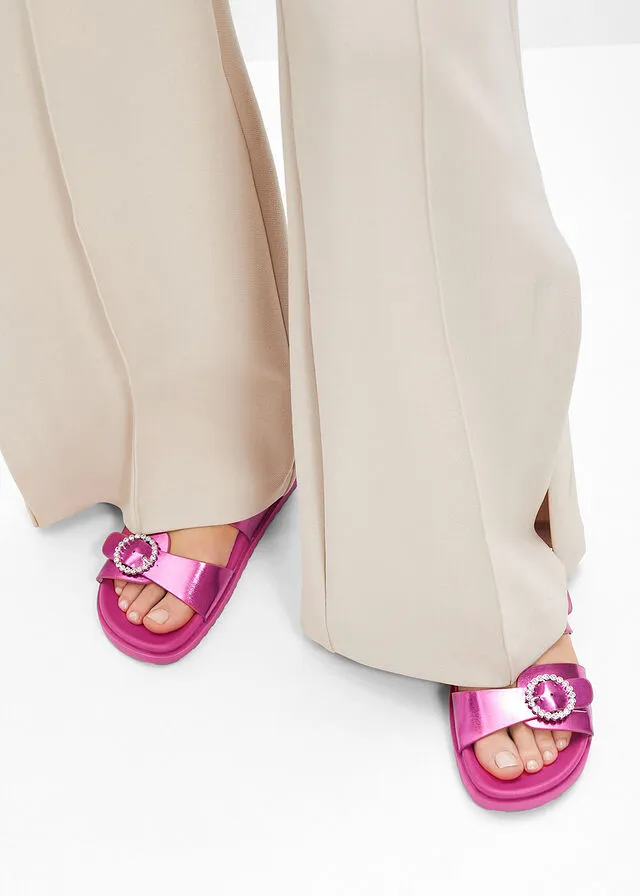 Metallic pink mules