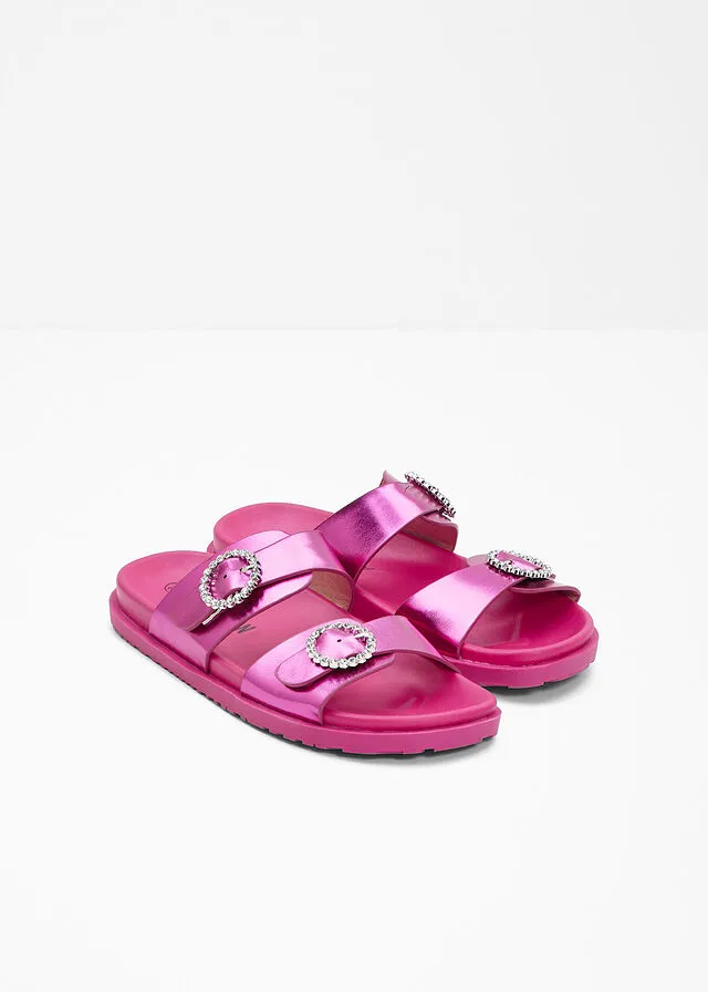 Metallic pink mules