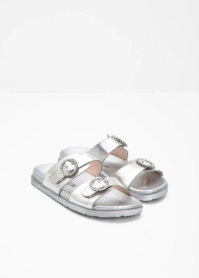 Metallic silver mules