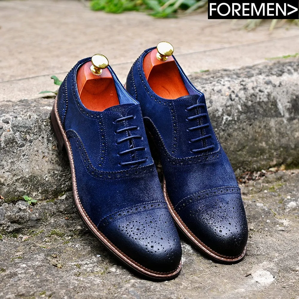 Midnight Blue Suede Oxford Shoes by IVY