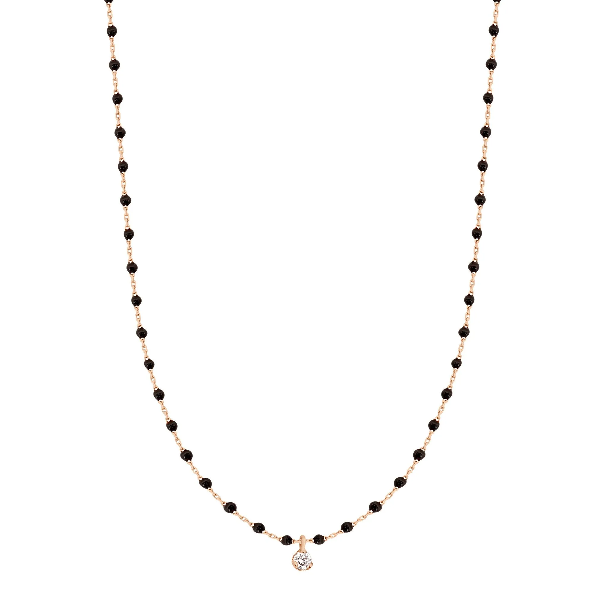 Mini Gigi Black necklace, Rose Gold, 1 Diamond, 15.7 inch