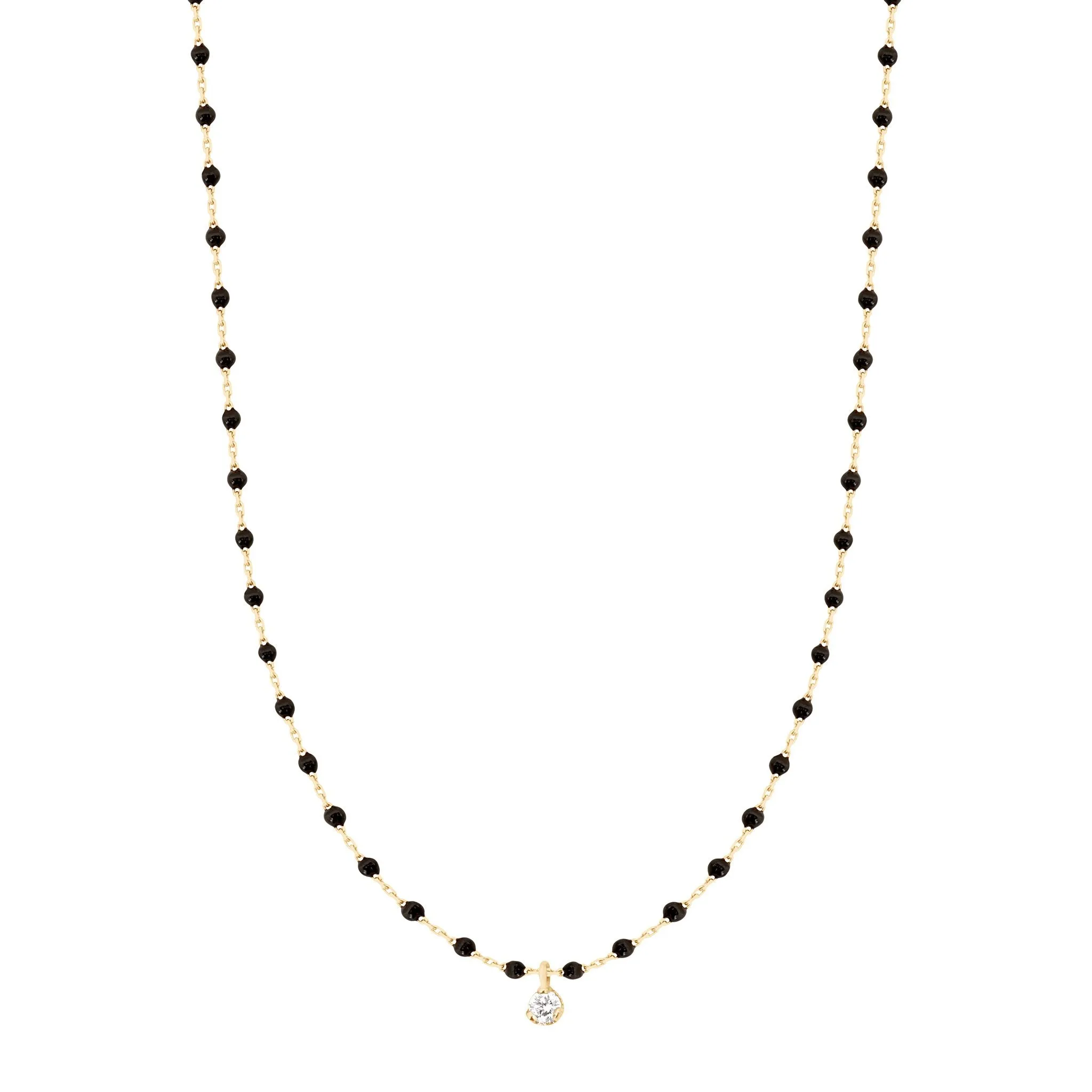 Mini Gigi Black necklace, with Yellow Gold and 1 Diamond, measuring 15.7 inches.