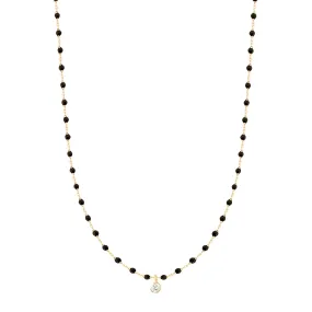 Mini Gigi Black necklace, with Yellow Gold and 1 Diamond, measuring 15.7 inches.