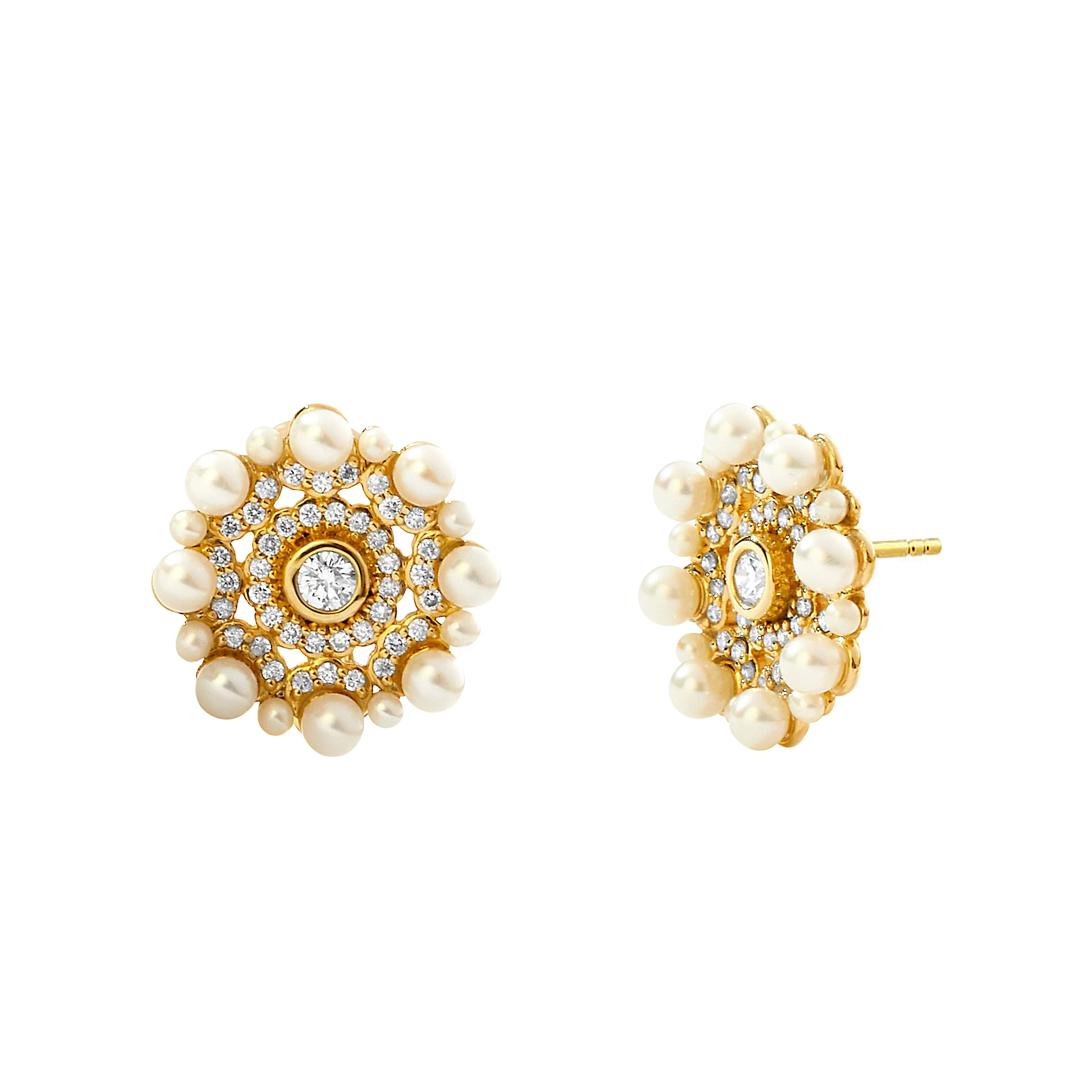 Mogul Pearl and Diamond Stud Earrings