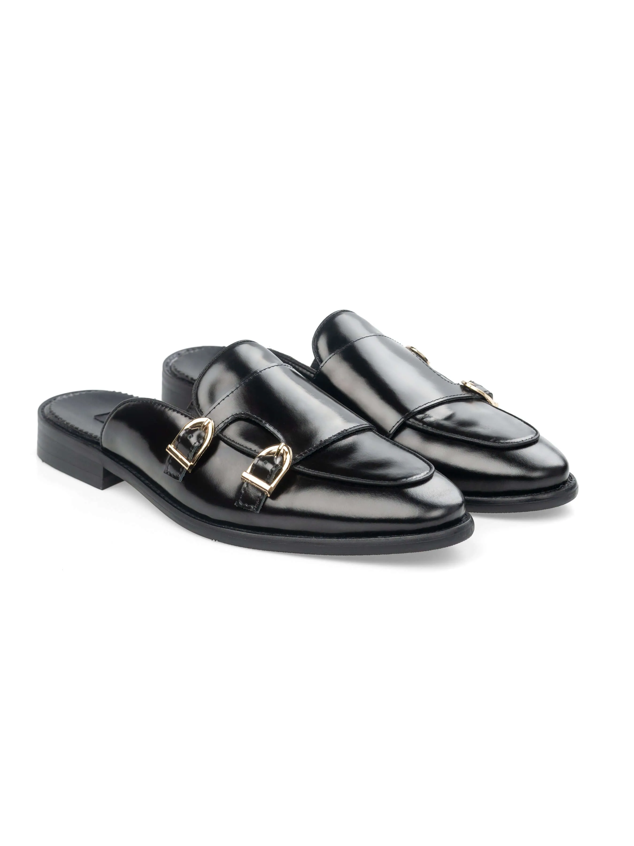 Mules Double Monk Strap - Black Patent Leather - Buy now!