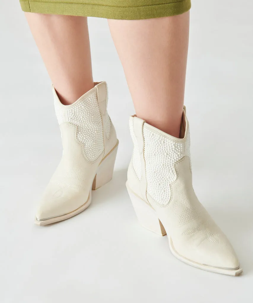 NASHE Booties Off-White Pearls | Off-White Pearls Western Boots– Dolce Vita 6872610635842