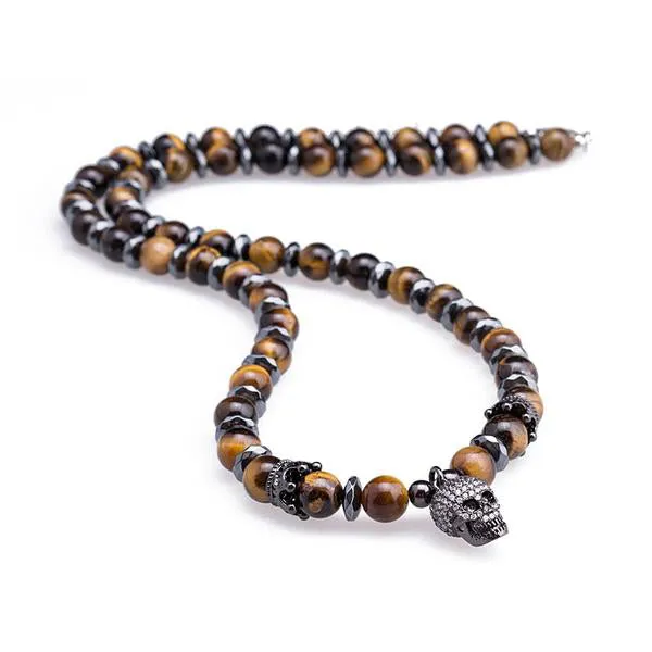 Natural Tiger Eye Stone Skull Necklaces