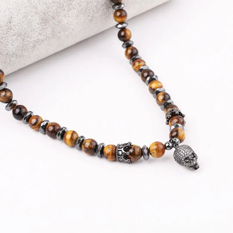 Natural Tiger Eye Stone Skull Necklaces