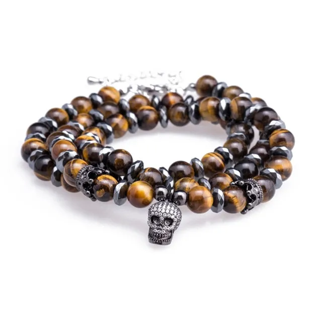 Natural Tiger Eye Stone Skull Necklaces