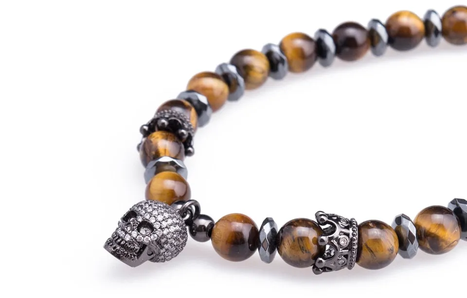 Natural Tiger Eye Stone Skull Necklaces