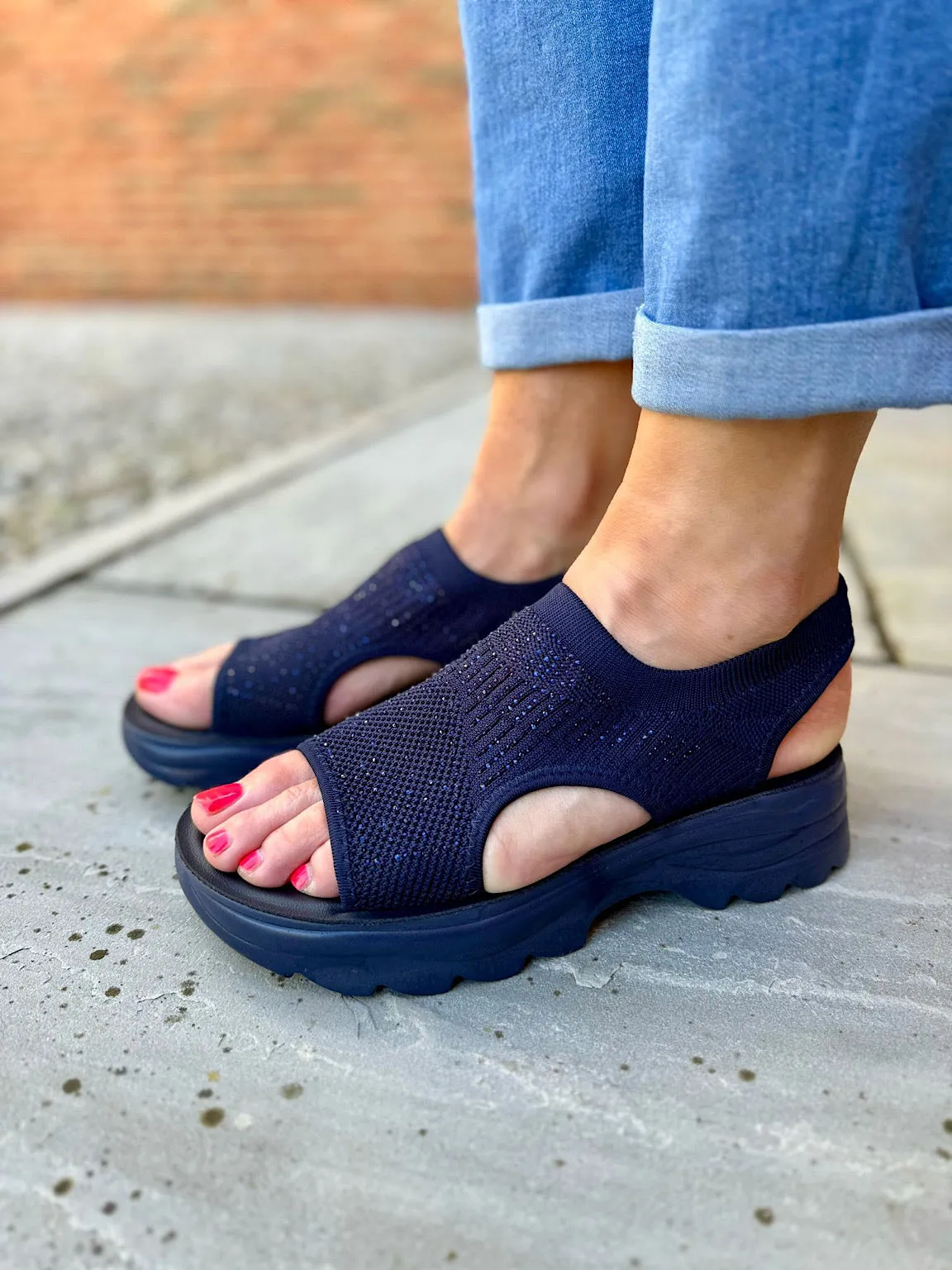 Navy Comfort Fit Diamante Sandals