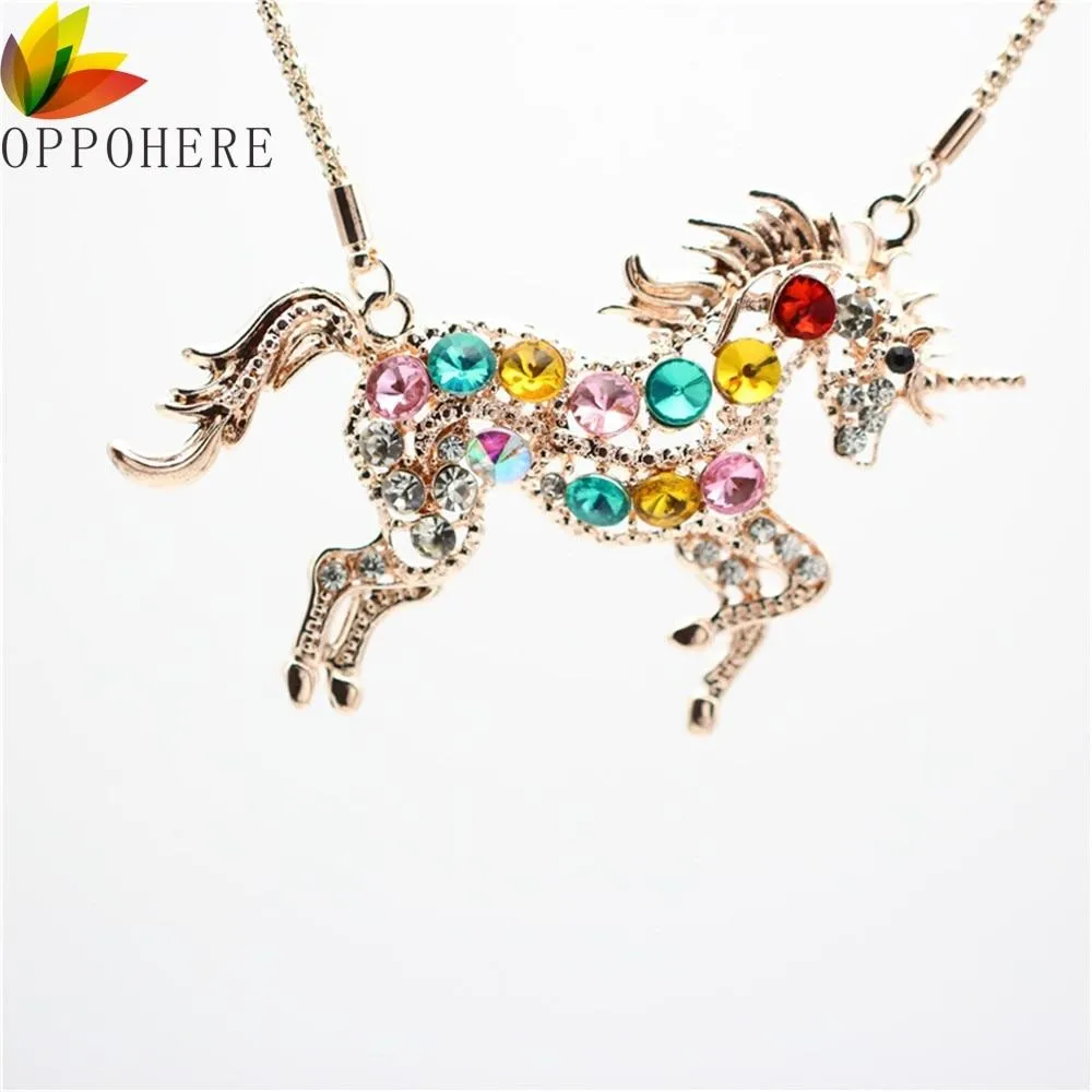 New Colorful Crystal Steed Horse Pendant Necklaces