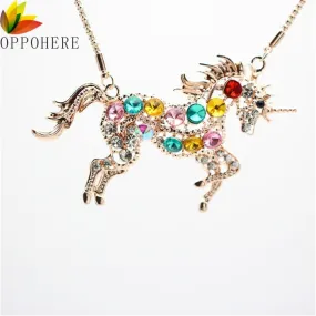 New Colorful Crystal Steed Horse Pendant Necklaces