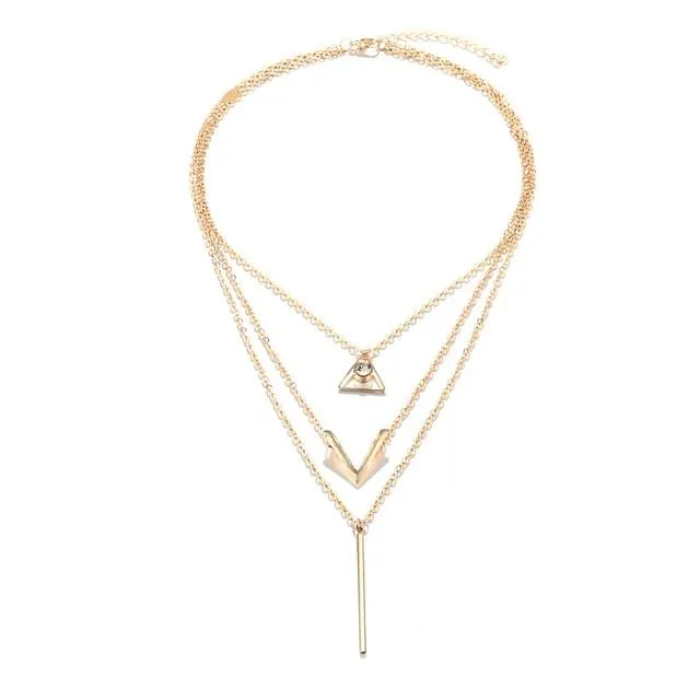 New Designing Vintage Gold Triangle Crystal Collar Pendant Necklaces