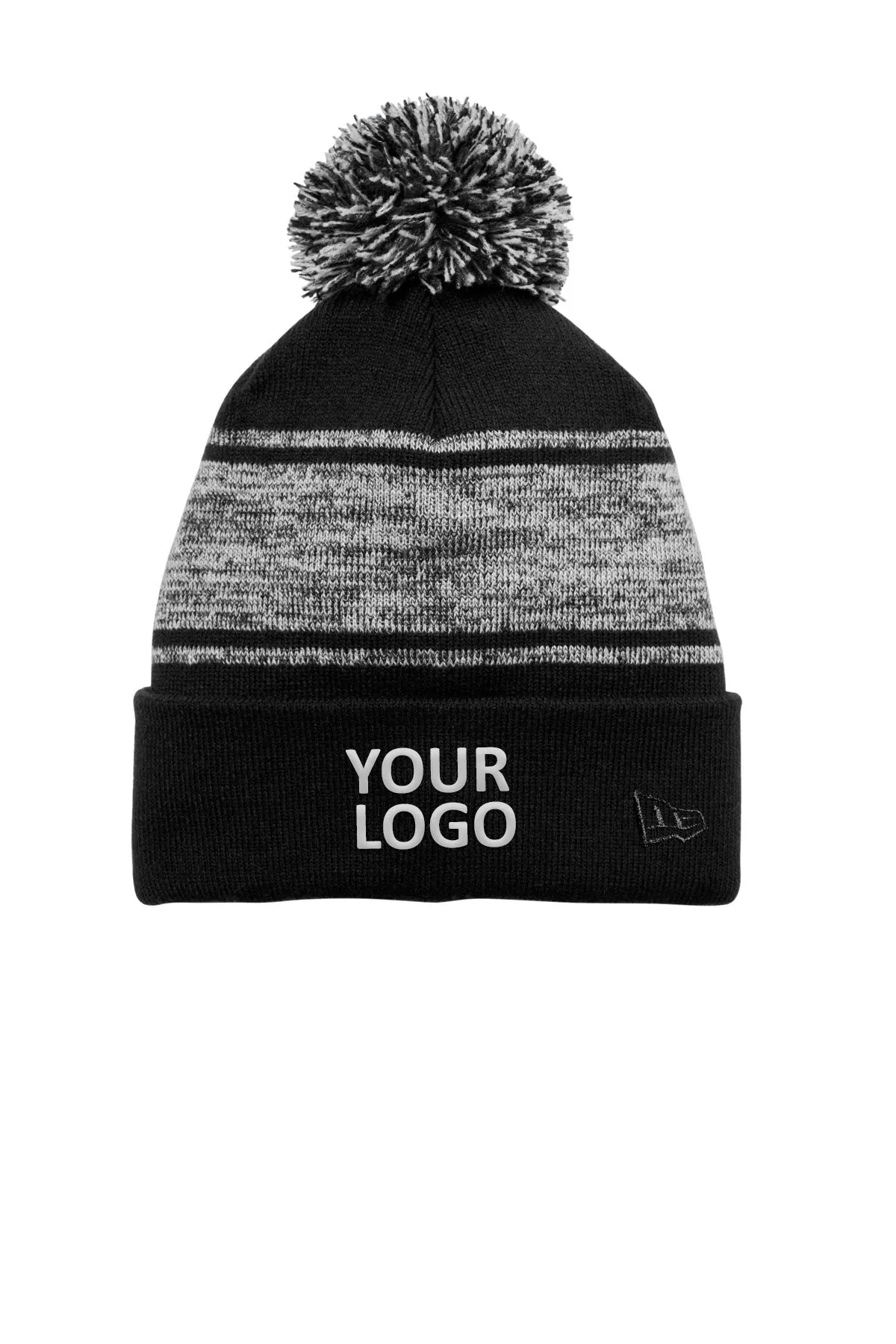 New Era Knit Chilled Pom Beanies, Black/ Graphite