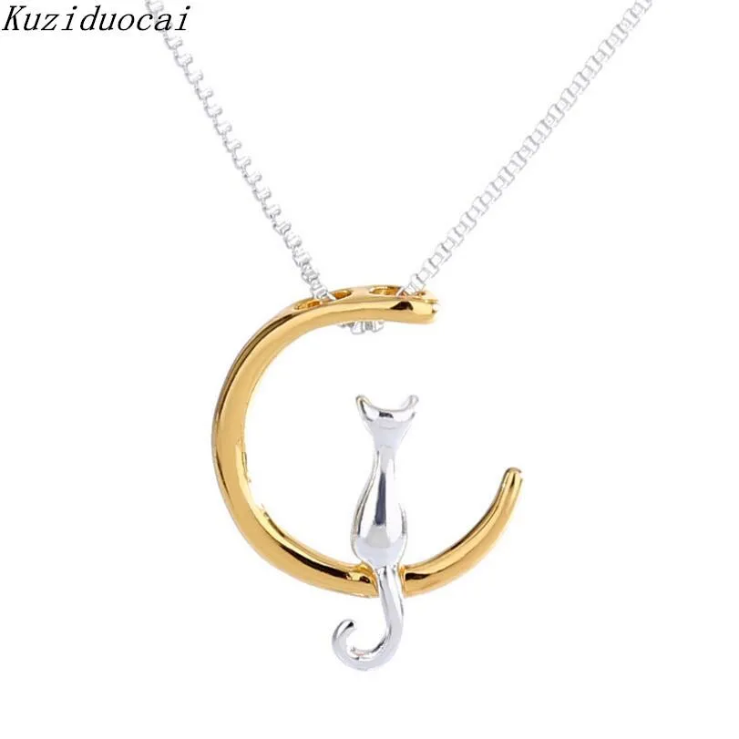 New Fashion Moon Cat Concise Metal  Pendant Necklaces