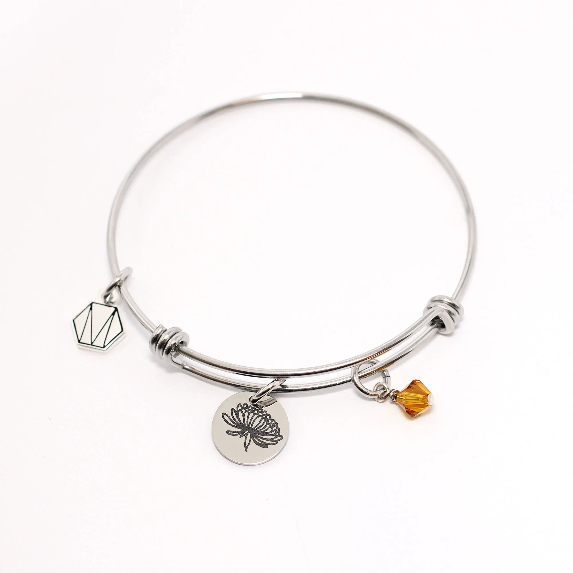 November Chrysanthemum Birth Flower Bracelet