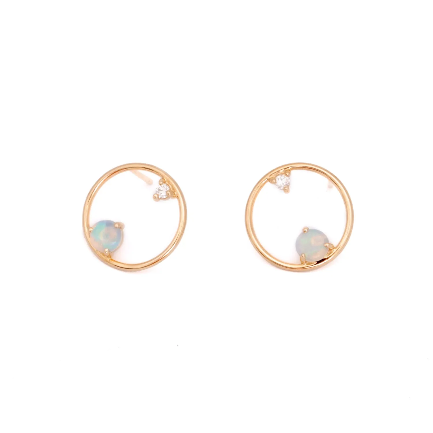 Opal Diamond Circle Earrings