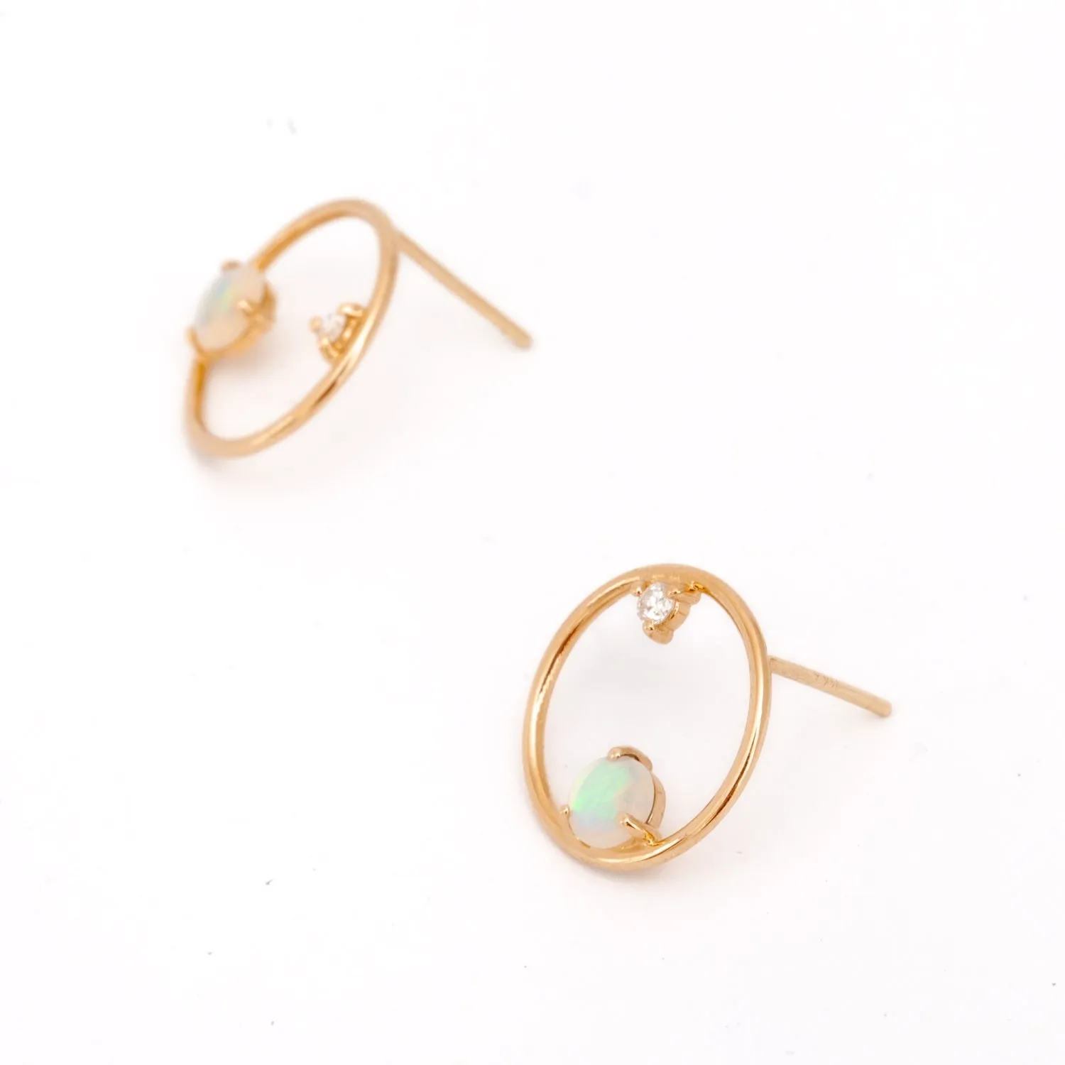 Opal Diamond Circle Earrings