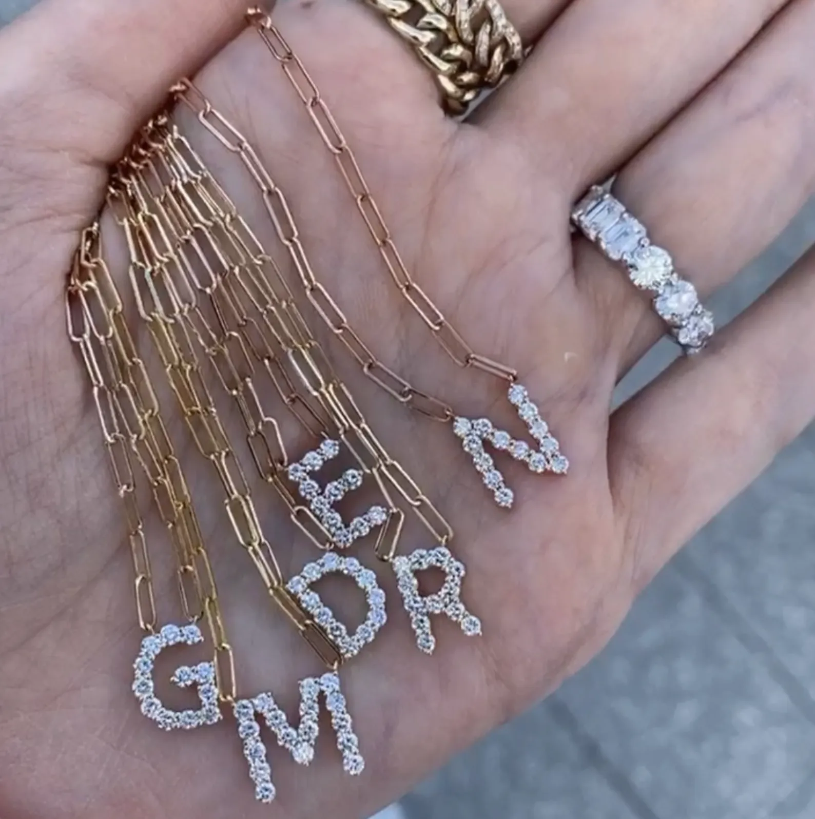 Paperclip Necklace with Large Diamond Initial