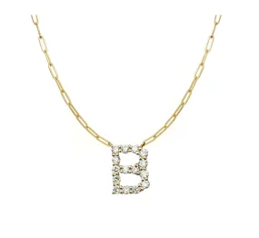 Paperclip Necklace with Large Diamond Initial