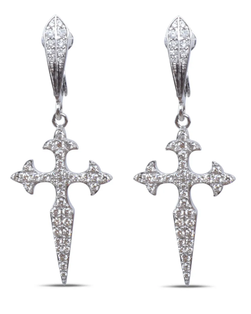 Pave Diamond FDL Cross Earrings