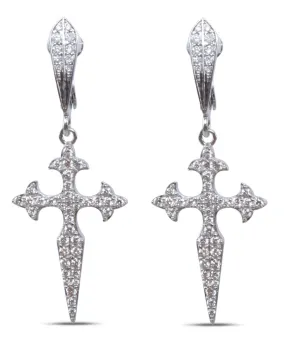 Pave Diamond FDL Cross Earrings