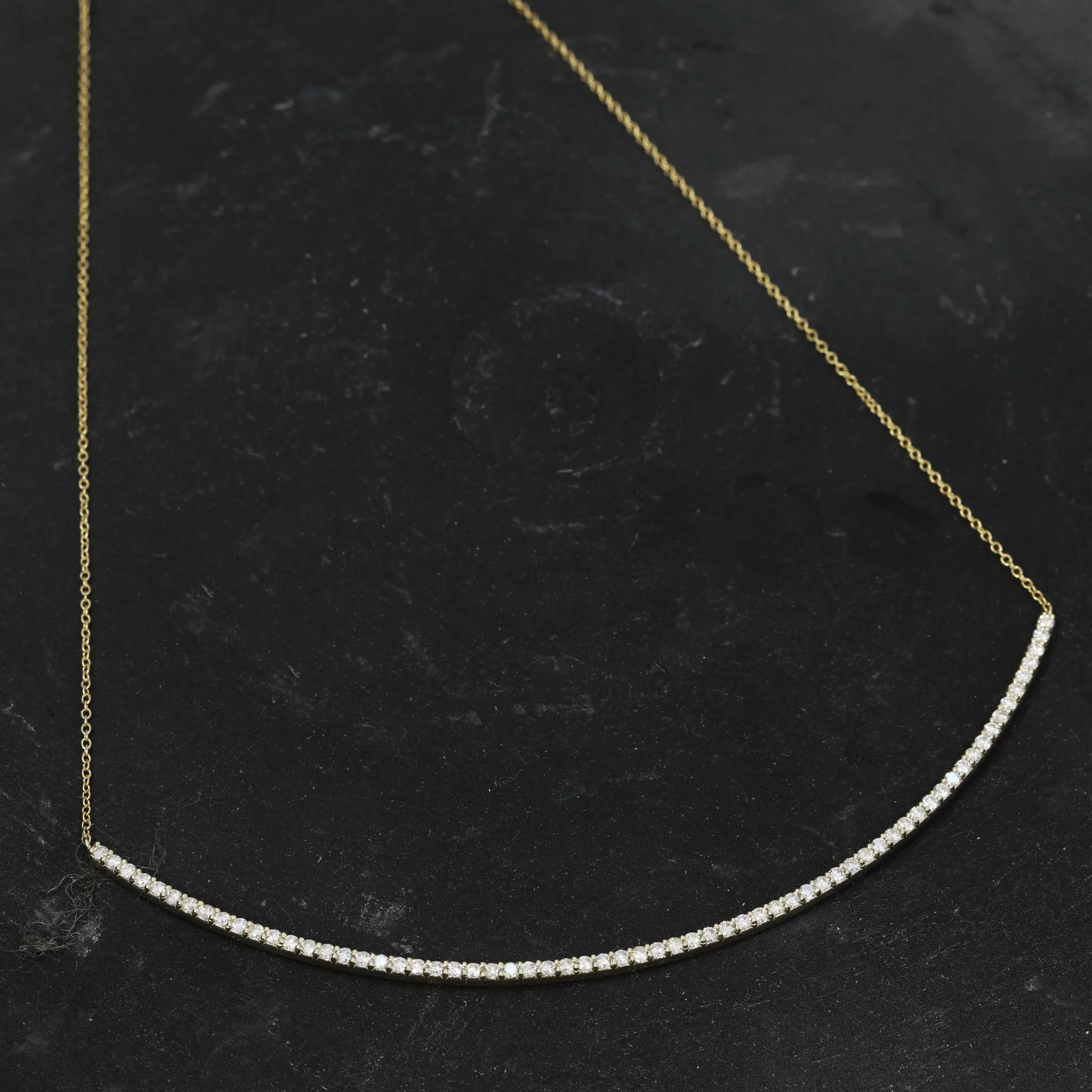 Pave Diamond Necklace with Curved Design in 14K Gold - Selma