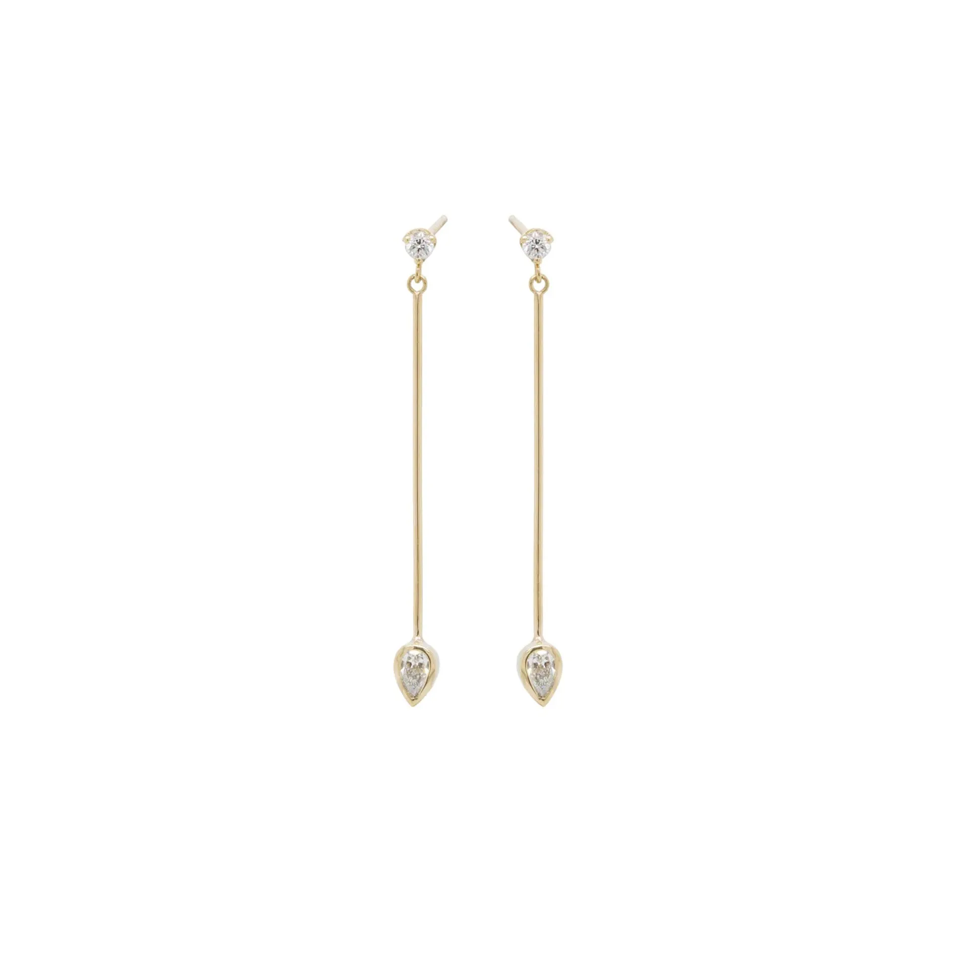 Pear Diamond Long Bar Earrings