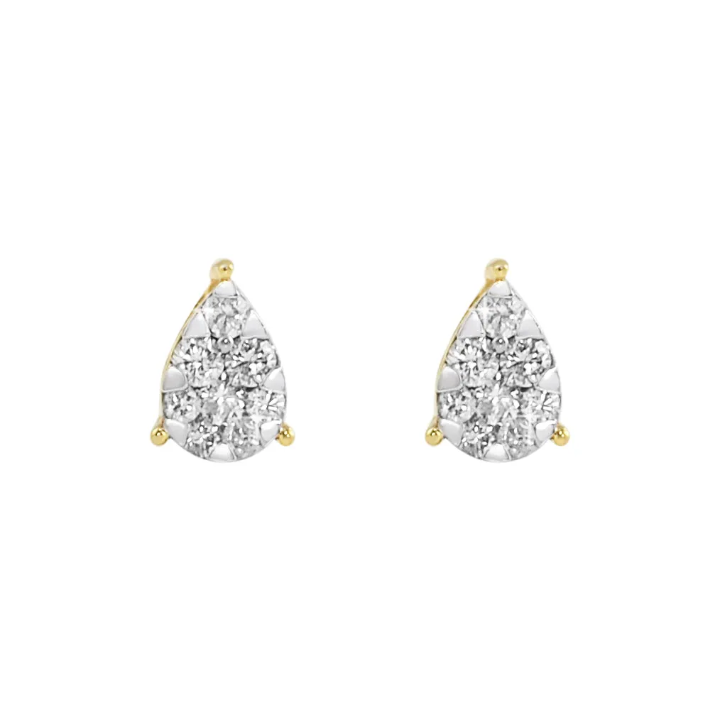 Pear Stud Illusion Diamond Earrings 0.39 carat total weight 10K Yellow Gold